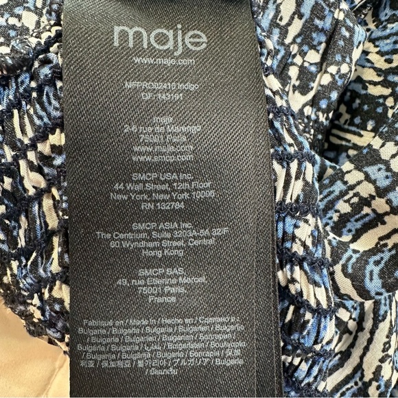 Maje 100% Viscose in Smocking Indigo Patterned With Long Sleeve Dress - Picture 11 of 16